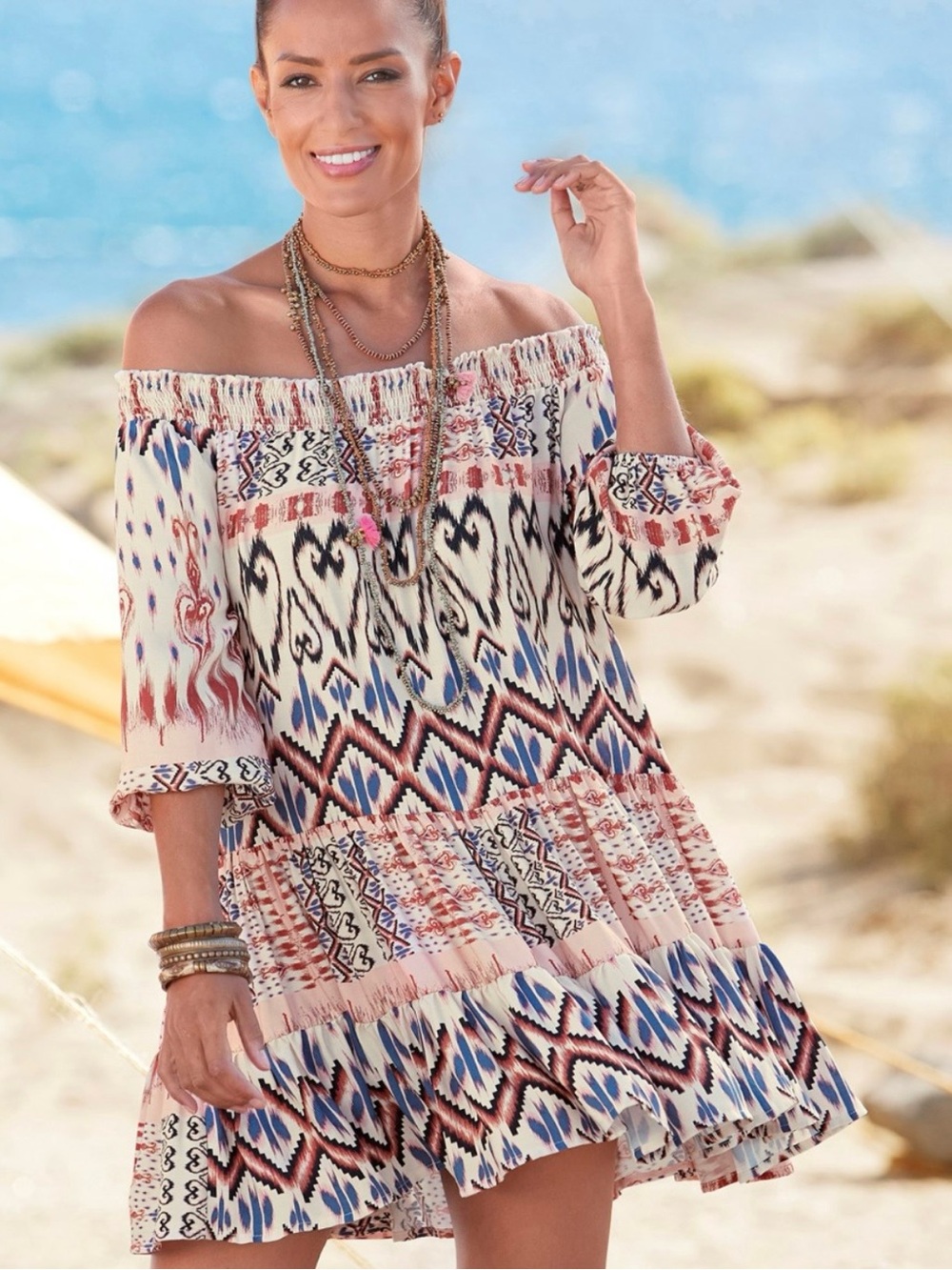 NWT LASCANA Boho Off Shoulder Dress US 12/14 Resort Vacation Mini